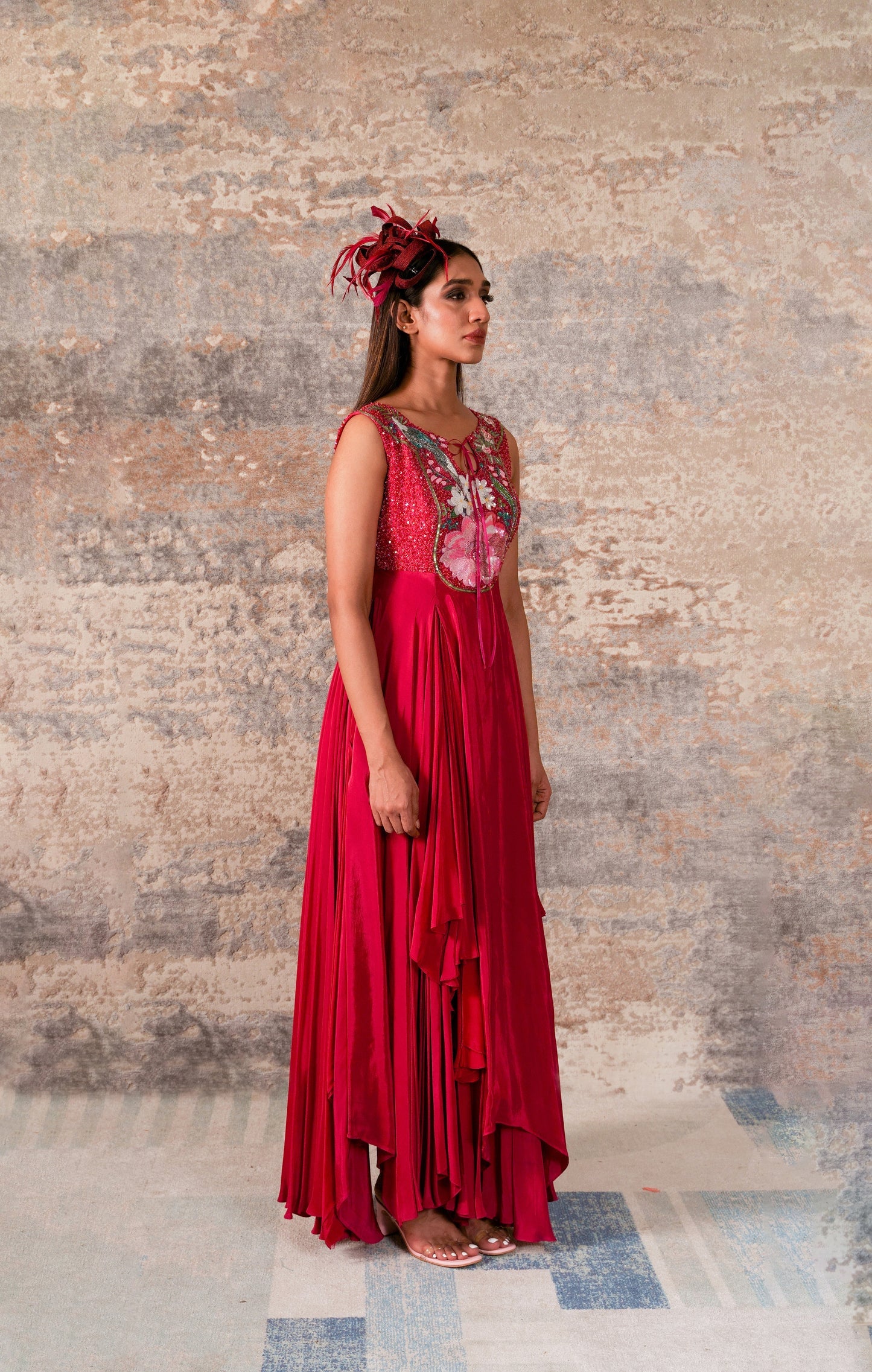 Cascade-Fuchsia Pink Embroidered Dress