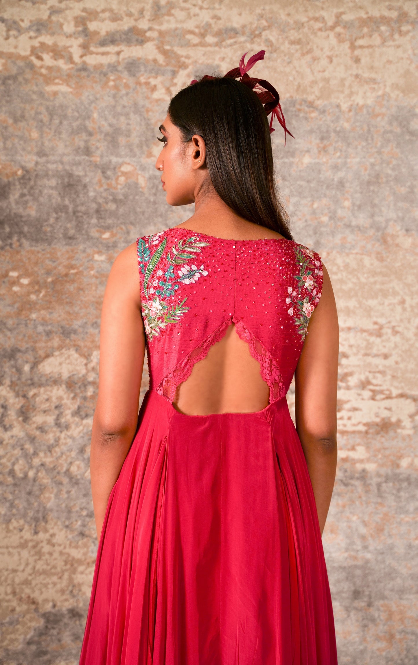 Cascade-Fuchsia Pink Embroidered Dress