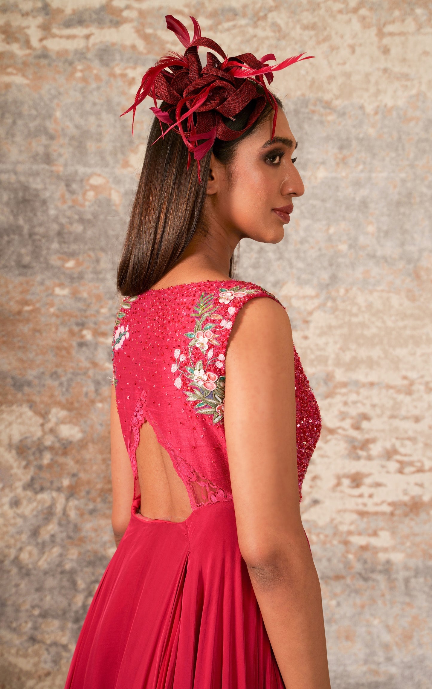 Cascade-Fuchsia Pink Embroidered Dress