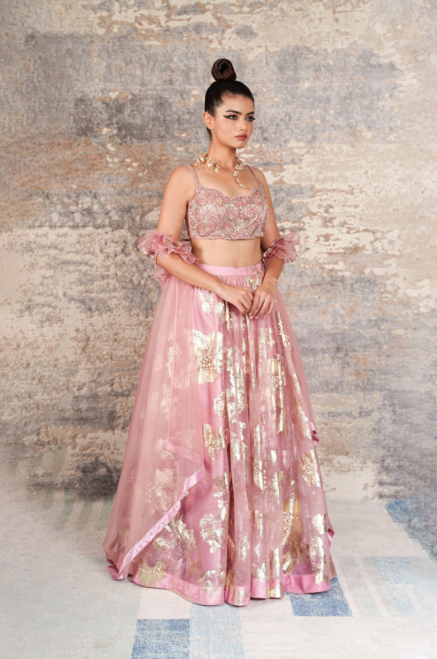 Charm Pink Intricate Hand Embroidered Lehenga With Overcoat