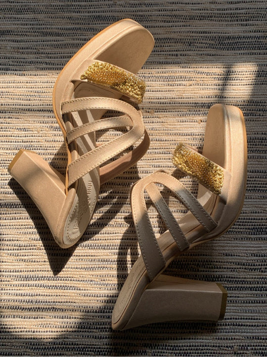 Aurora Block Heels  - Light Gold