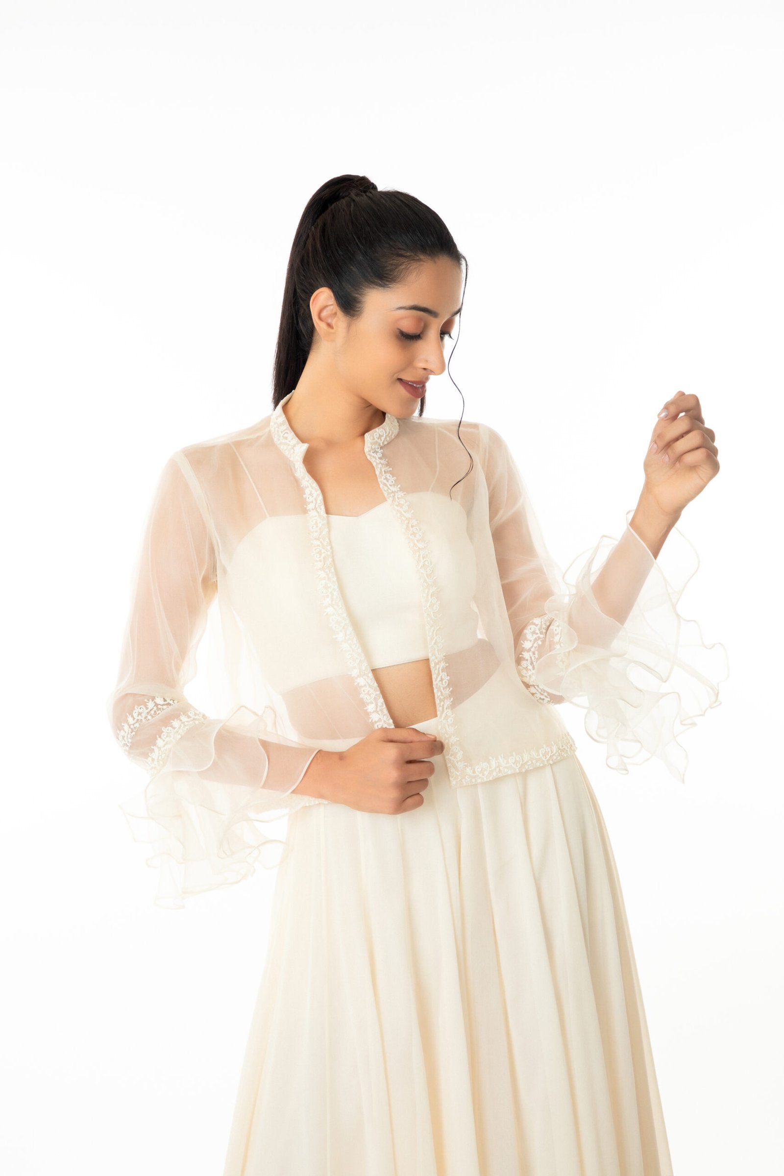 CY Kavita Agarwal Ivory Short Jacket Set Closeup 1