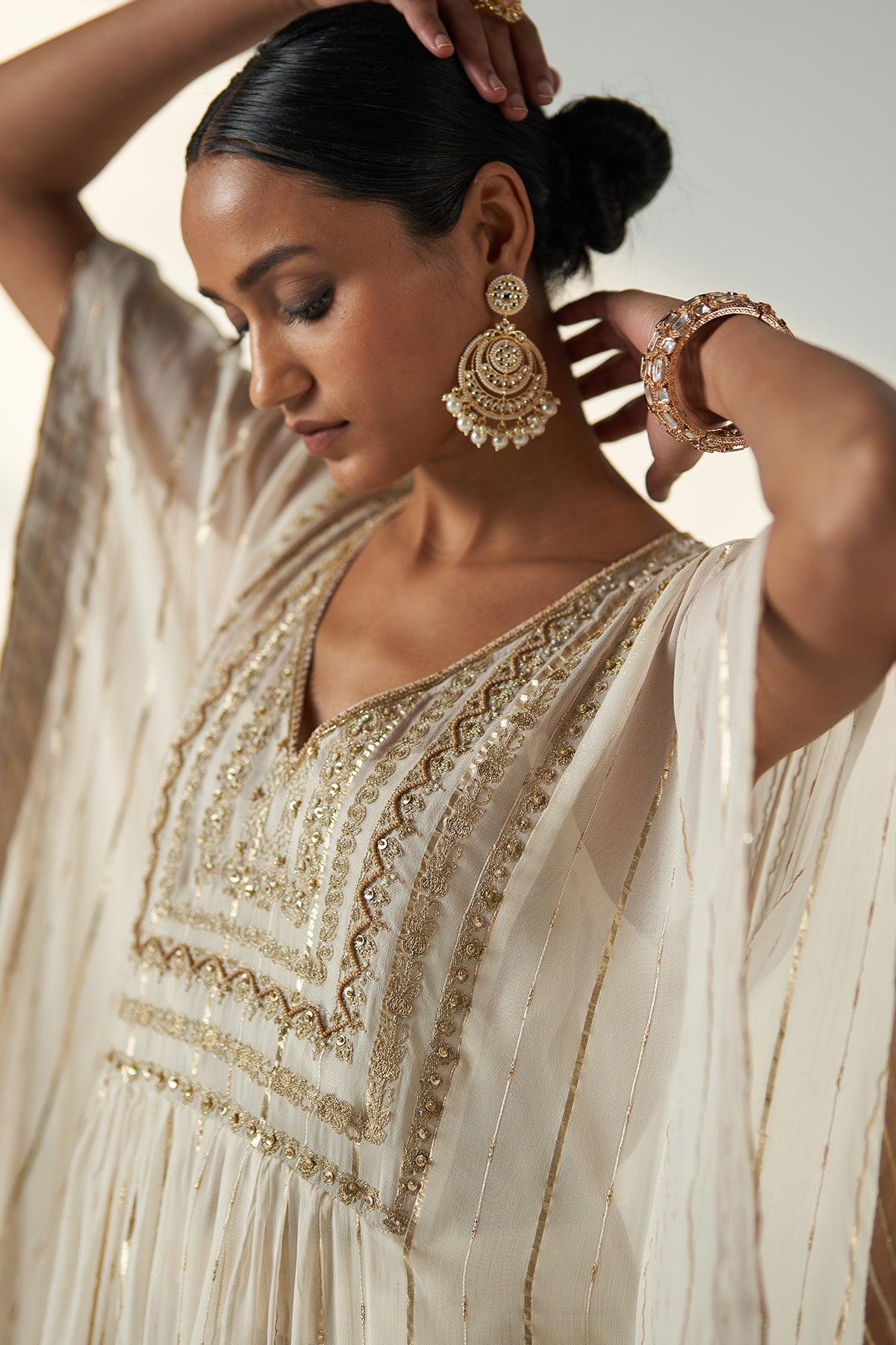 Suhana Ivory Kaftan Gharara Set