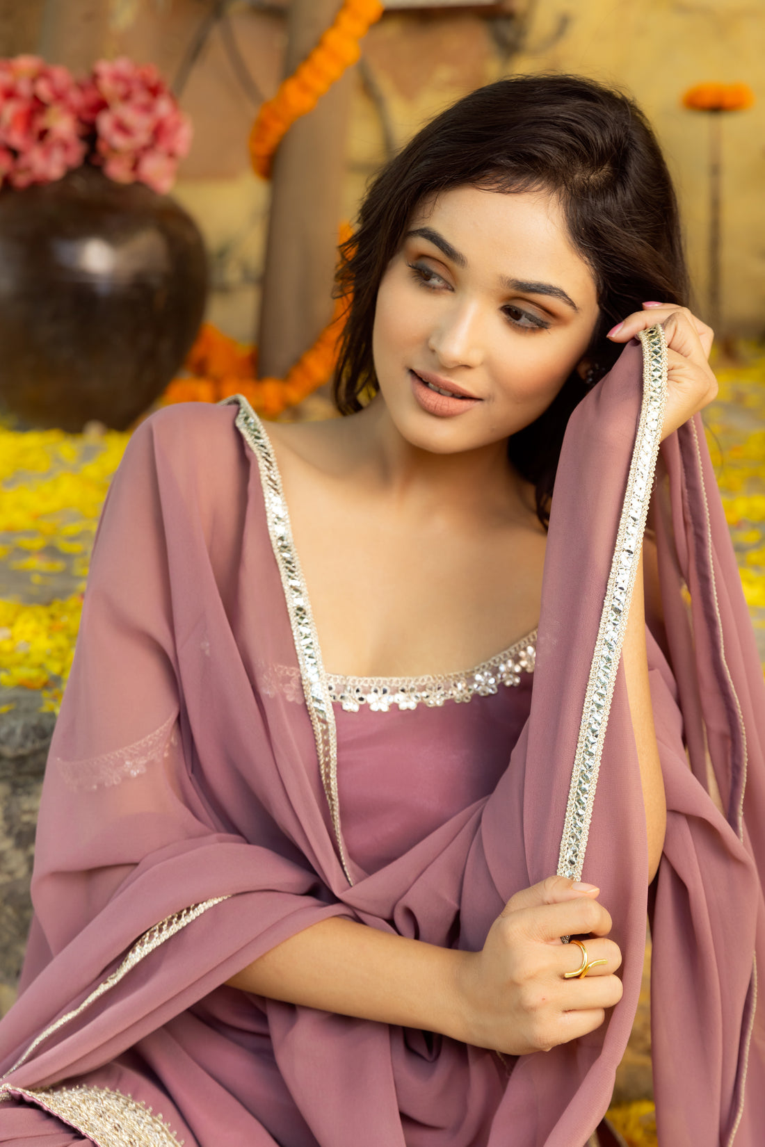 Avya Mauve Detailed Sharara Set