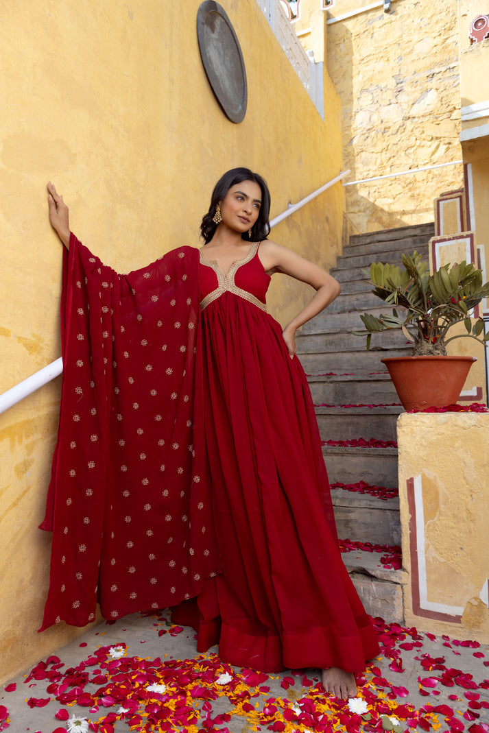 Barkha Maroon Red Anarkali Set