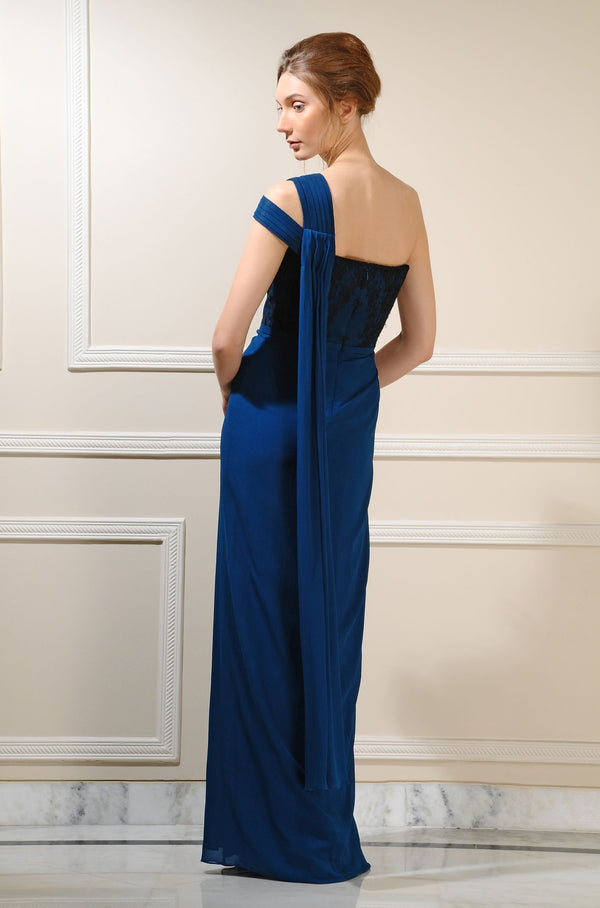 Amit GT - One shoulder silk georgette gown