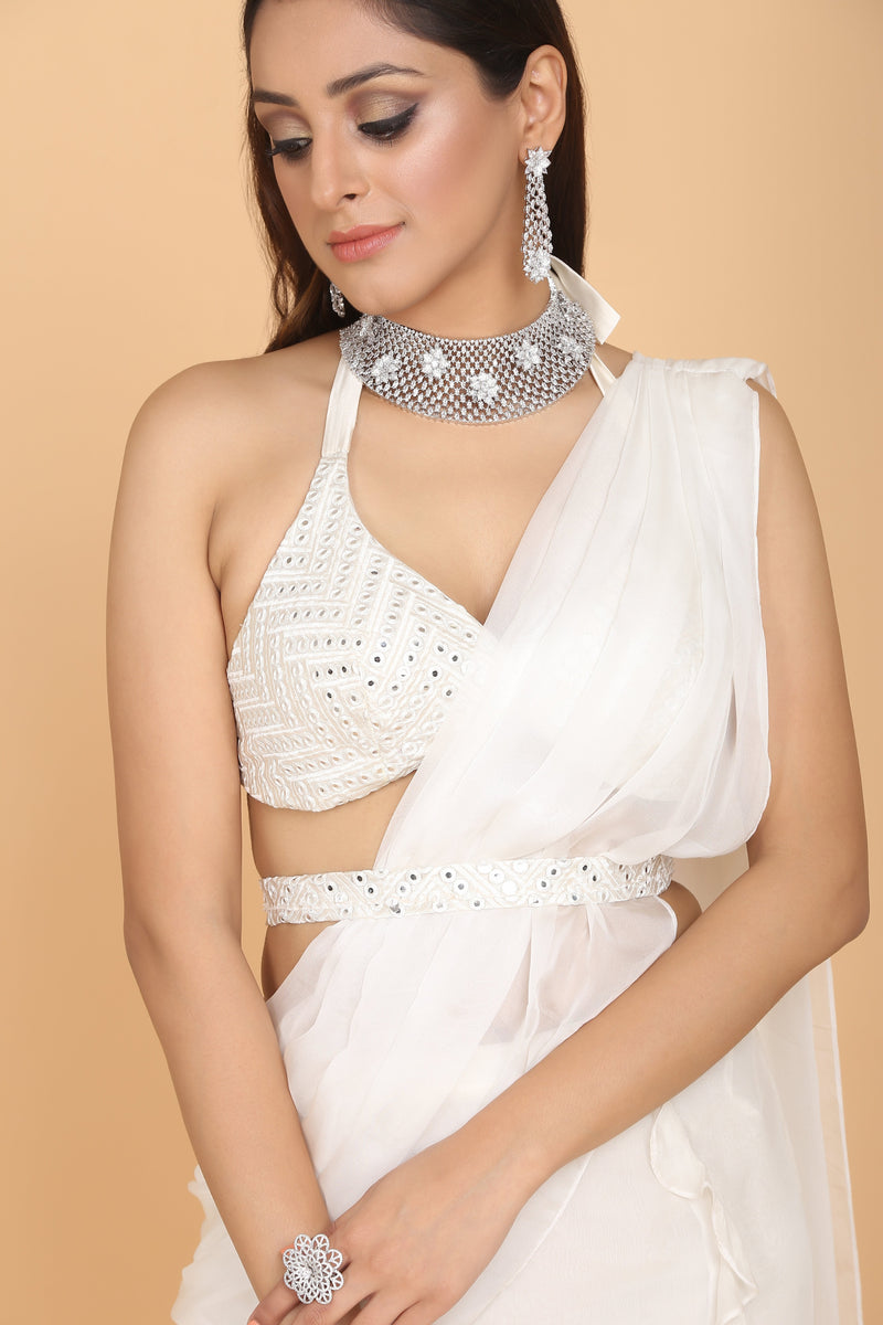 Amit GT - White Draped Concept Saree Gown
