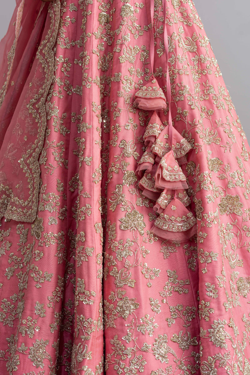 Anushree Reddy - Noor - Flamingo Pink Embroidered Scallop Lehenga Set