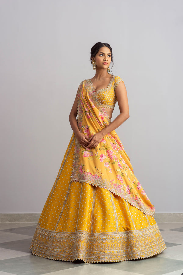 Anushree Reddy - Riwaayat - Yellow Embroidered Lehenga Set