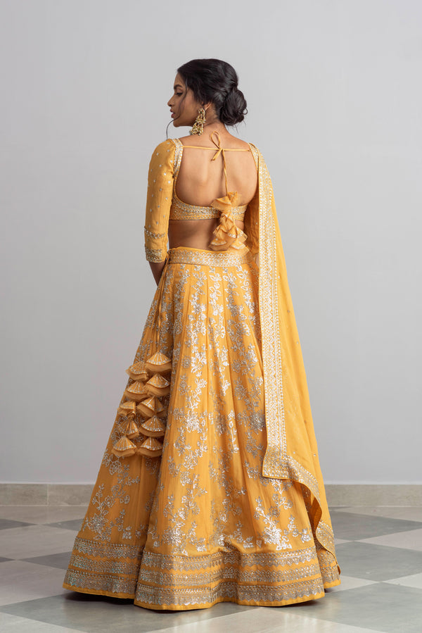 Anushree Reddy - Sharar - Mango Embroidered Lehenga Set