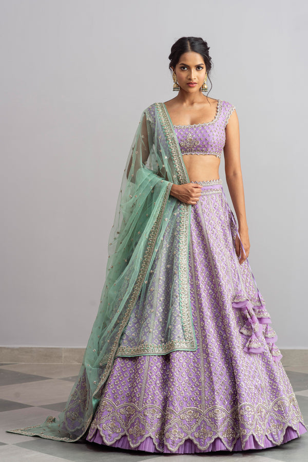Buy Green Organza Embroidery Square Neck Shabnam Bridal Lehenga Set For  Women by Anushree Reddy Online at Aza Fashions.