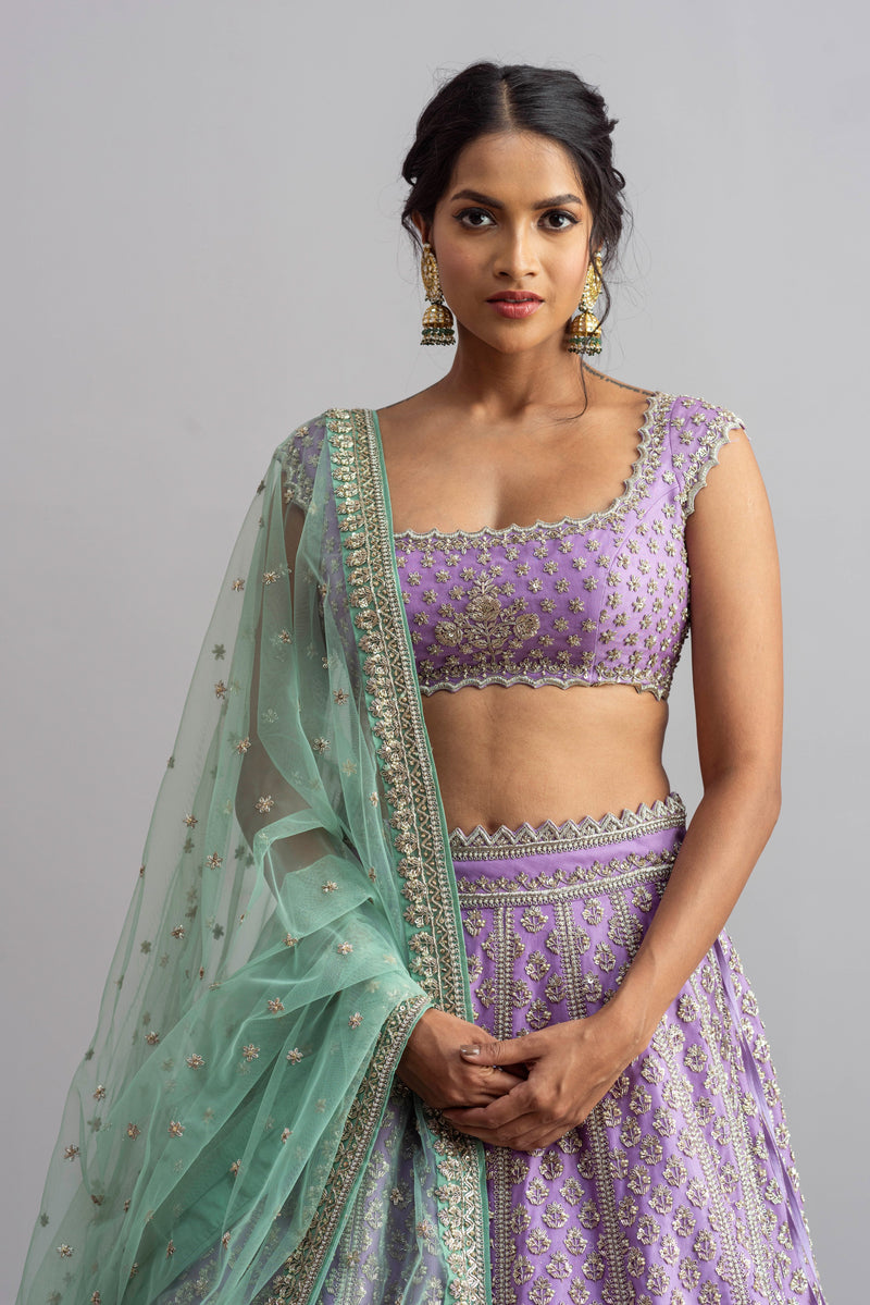 Lavender Embroidered Lehenga Set