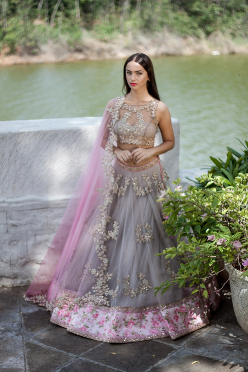 Buy Orange Organza Embroidery Pearl V Neck Bridal Lehenga Set For Women by Anushree  Reddy Online at Aza Fashions.