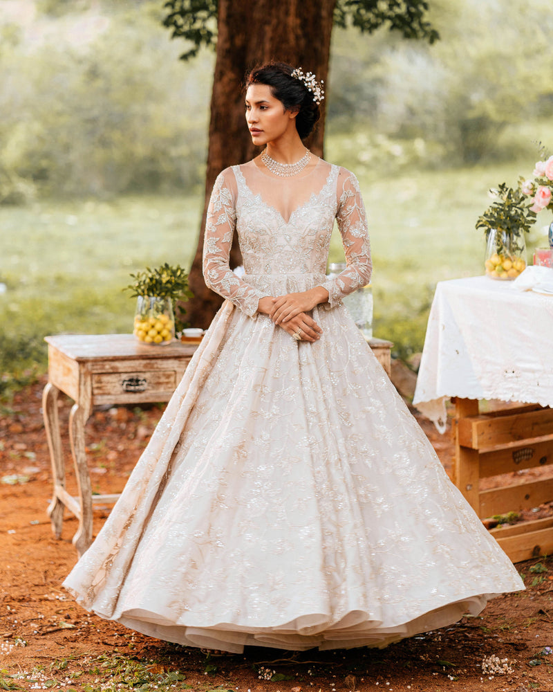 Buy Anushree Reddy Orange Organza Embroidered Gown at Redfynd
