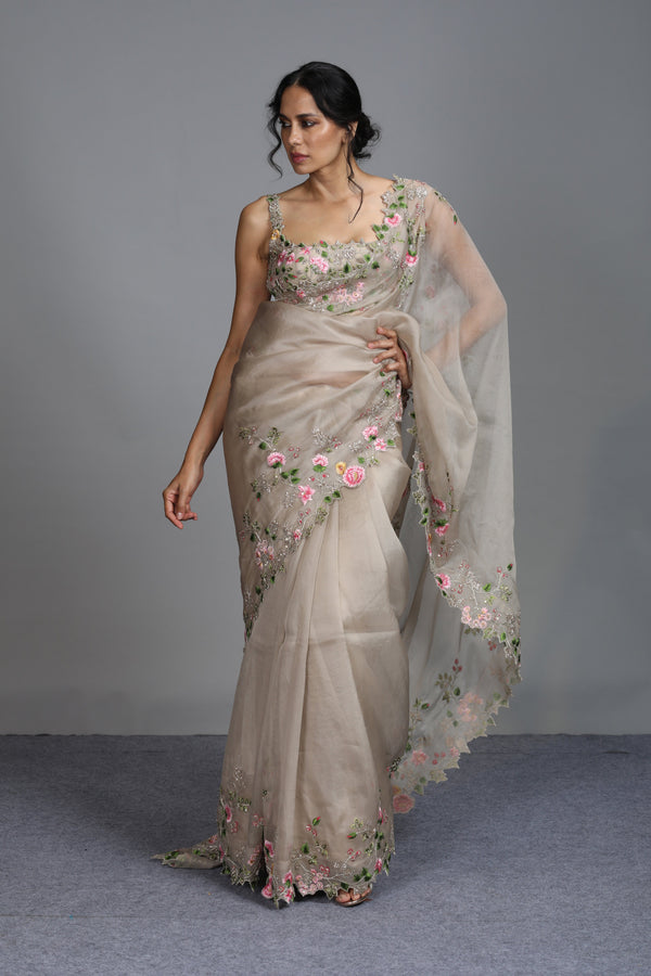 Buy Iris Ivory Organza Saree Set by PEELI DORI at Ogaan Market Online  Shopping Site