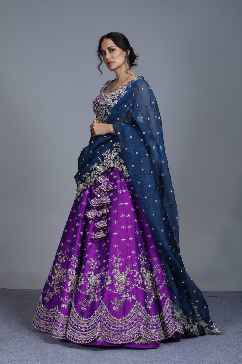 Anushree Reddy - Kaikasha - Purple Raw Silk Embroidered Lehenga Set