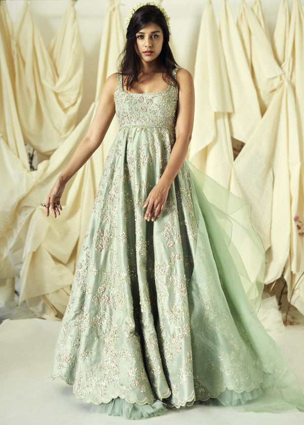 Anushree Reddy - Raw silk sequin embroidered luxe gown