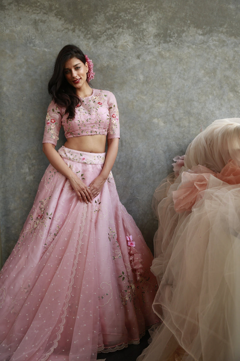 Buy White Taffeta Silk Embroidered Pearl U Mother Of Bridal Lehenga Set For  Women by Mala and Kinnary Online at Aza Fashions.