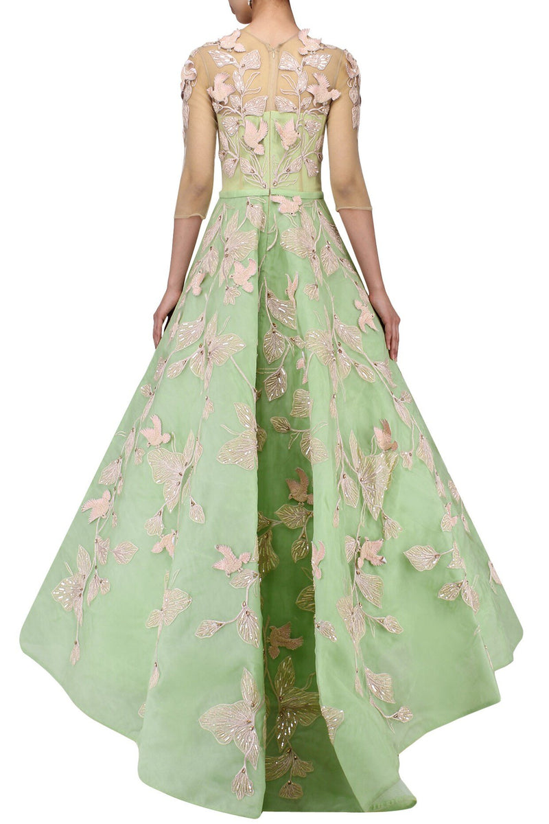 Amit GT - Sea green embroidered ball gown