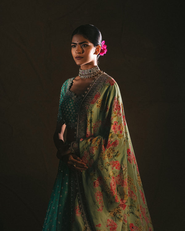 Anushree Reddy - Advika - Sea Green Embroidered Lehenga Set
