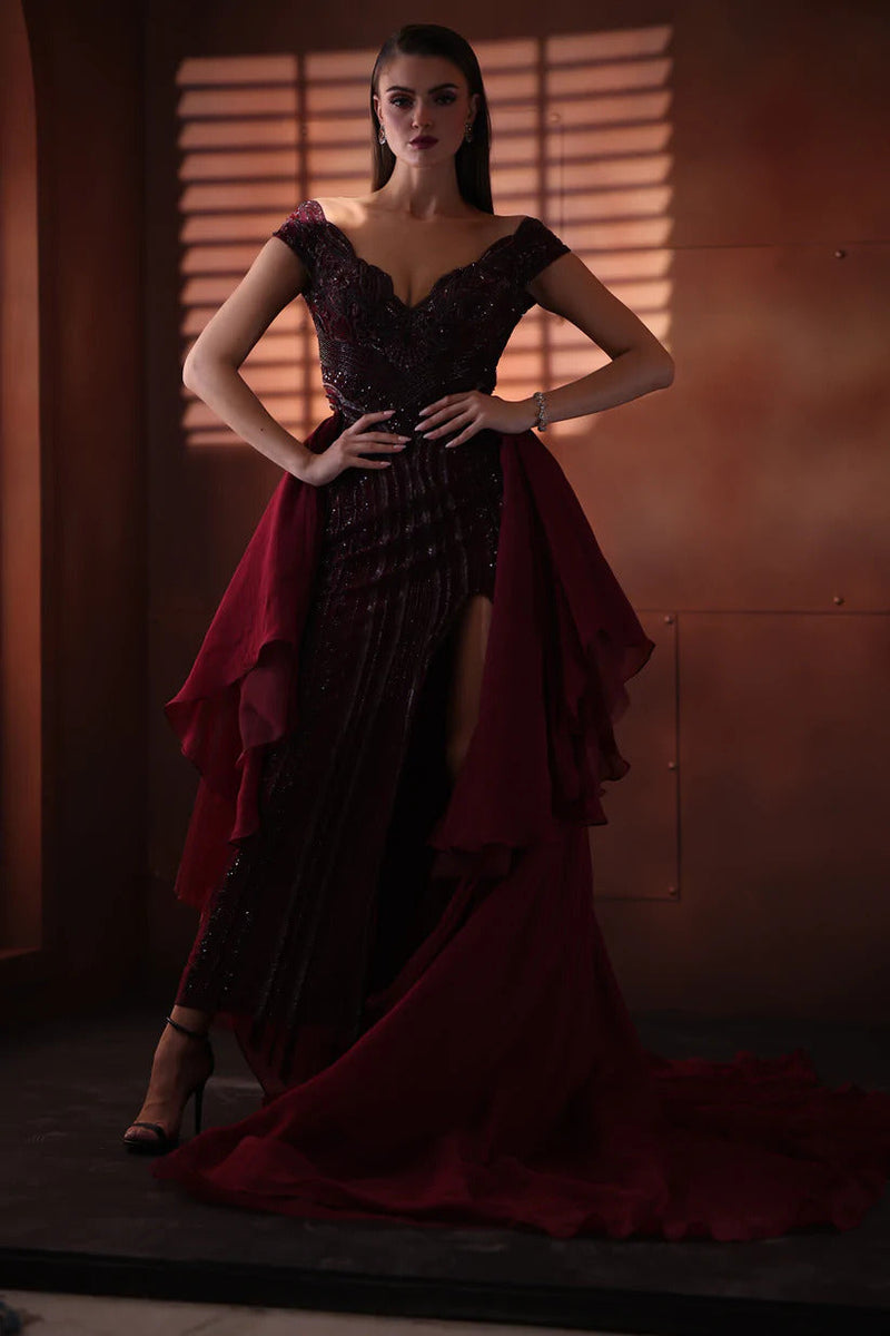Bhawna Rao - Hand Embroidered Burgandy Gown