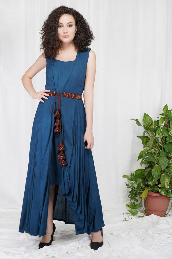 Bhagyashree Singh Raghuwanshi - 2 Piece Blue Pleated Dress