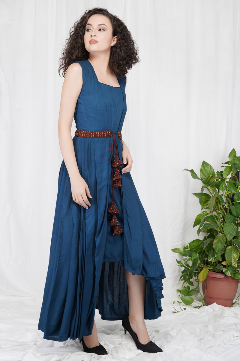 Bhagyashree Singh Raghuwanshi - 2 Piece Blue Pleated Dress
