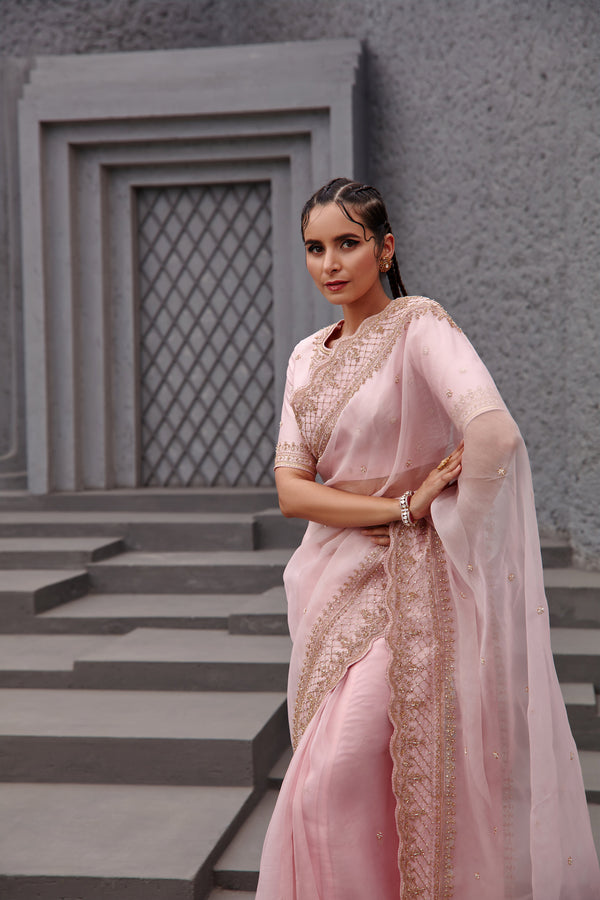 Jigar Mali - Blush Pink Saree Set