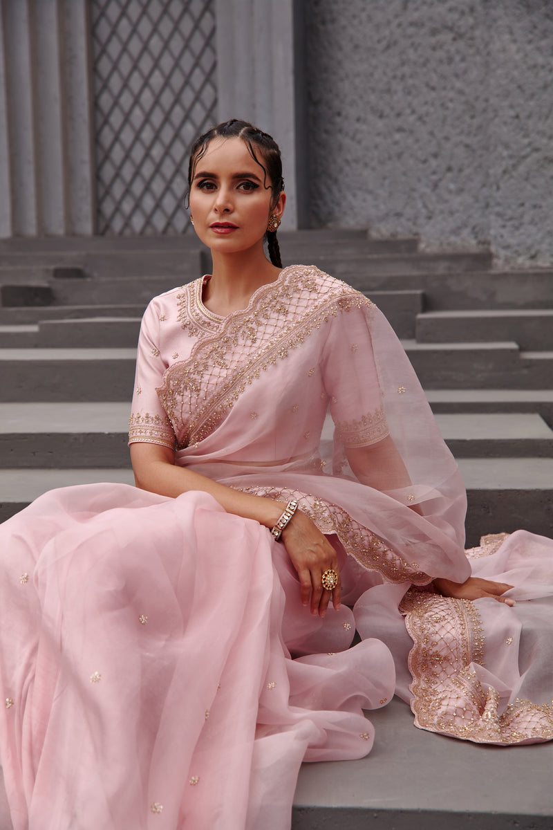 Jigar Mali - Blush Pink Saree Set