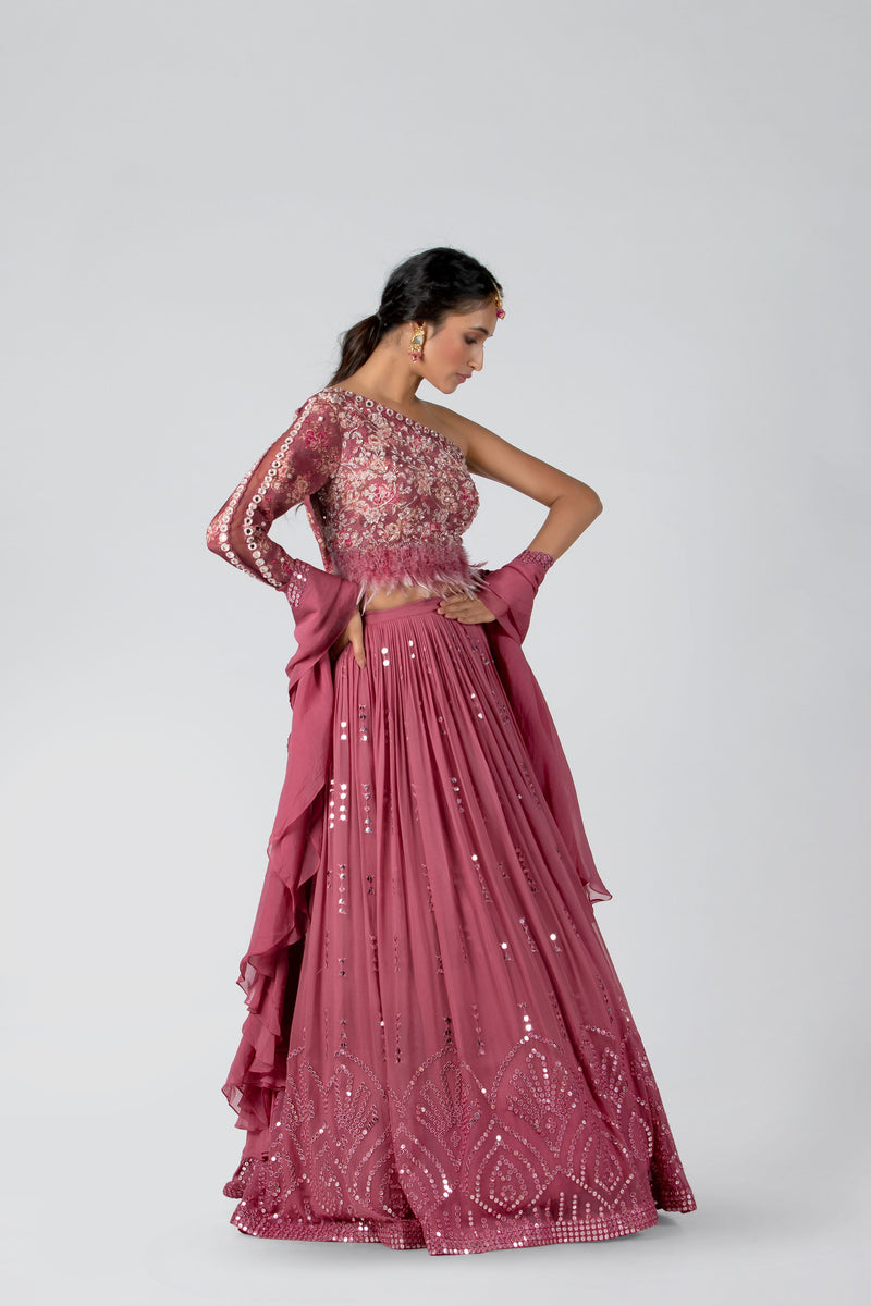 Suruchi Parakh - Dark Pink Pleated Skirt Set