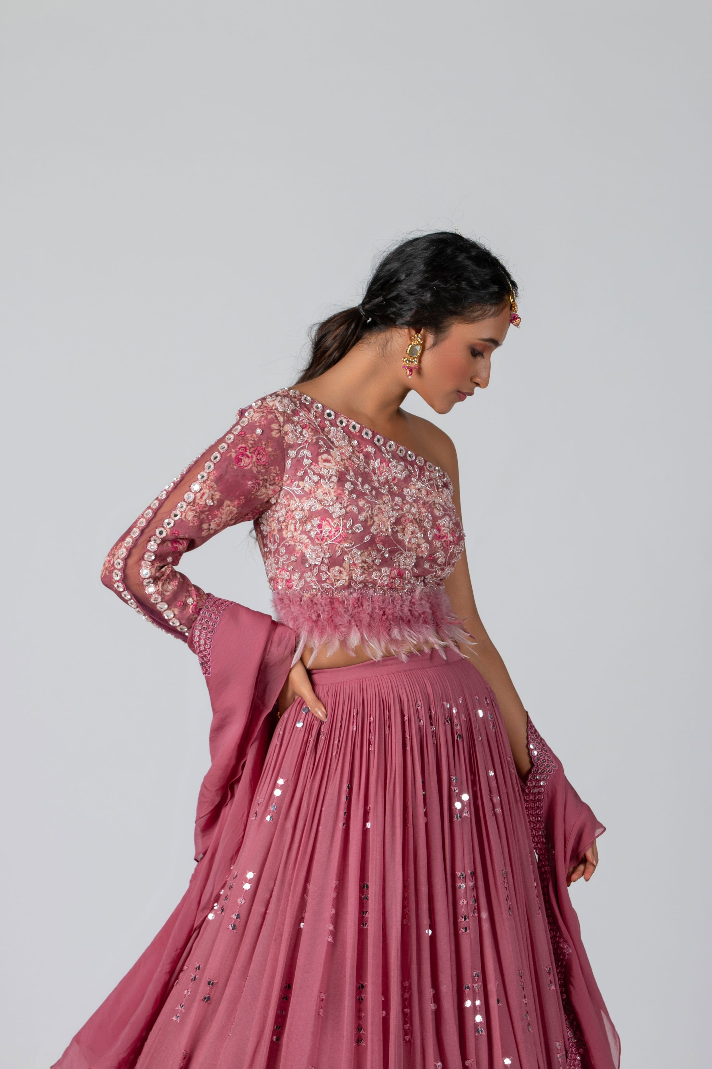 Suruchi Parakh - Dark Pink Pleated Skirt Set