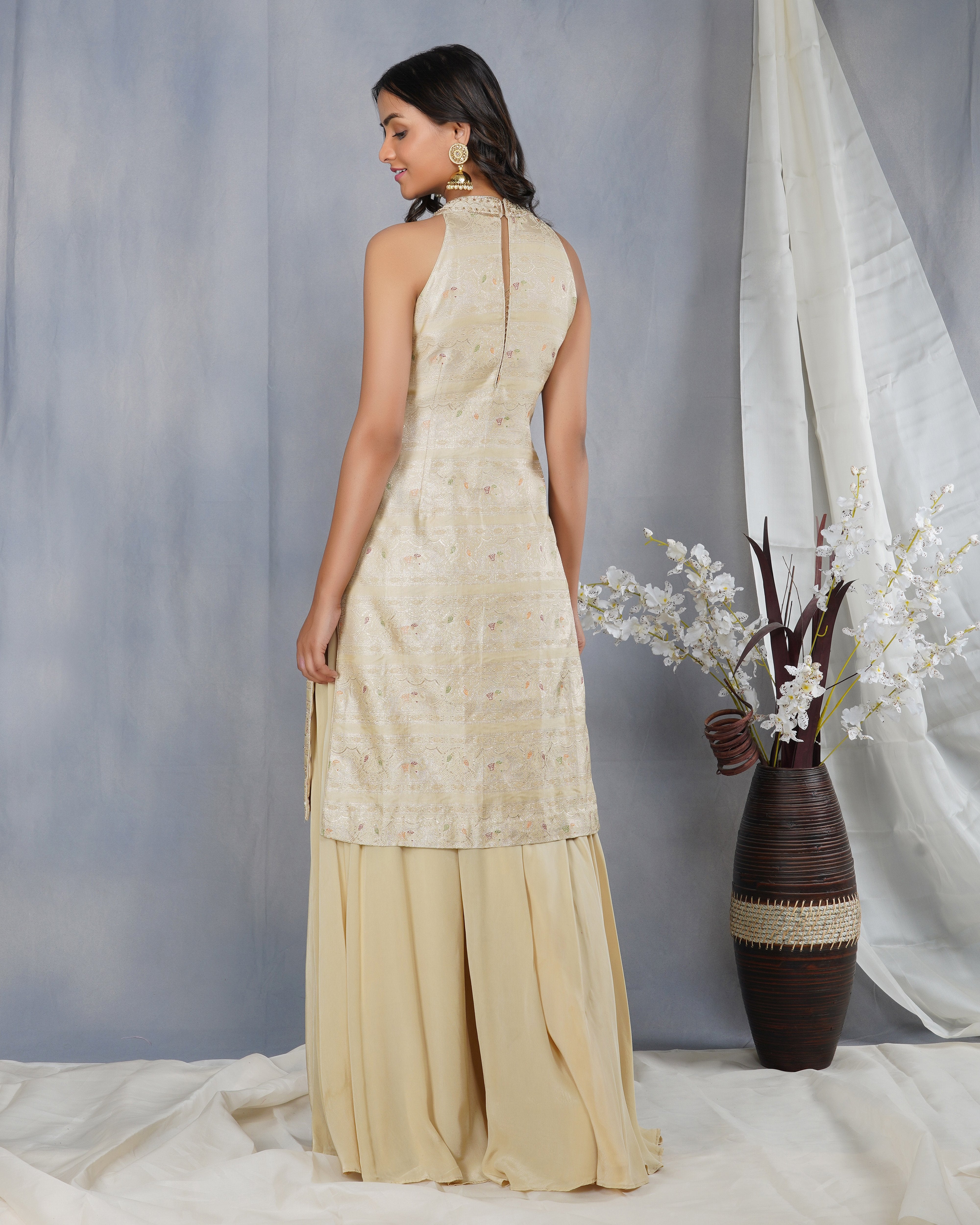 Dipti Chhabra - Aynoor - Beige Embroidered Sharara Kurta Set