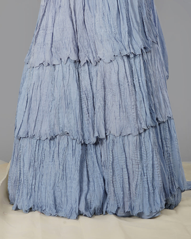 Dipti Chhabra - Arisha - Carolina Blue Textured Drape Saree Set