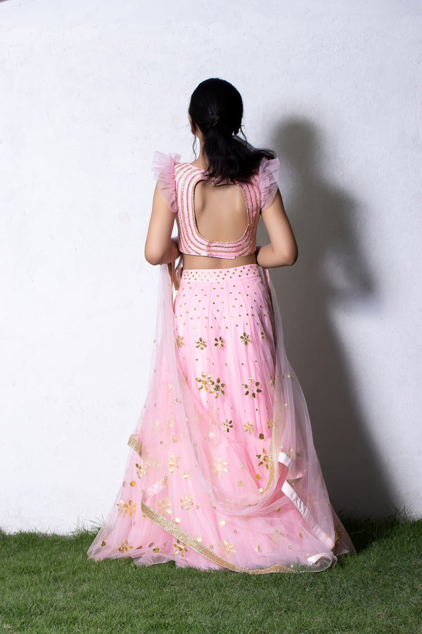 Label G3 By Gayathri Reddy - Pink Gota Work Tiered Lehanga Set
