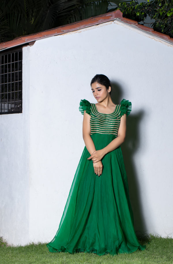 Label G3 By Gayathri Reddy - Emerald Green Embroidered Anarkali