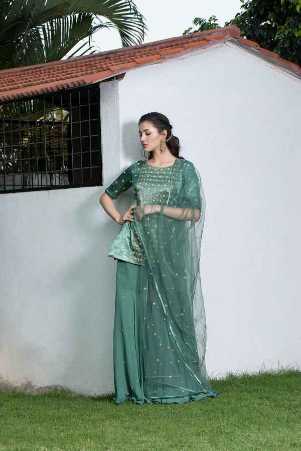 Label G3 By Gayathri Reddy - Green Embroidered Sharara set