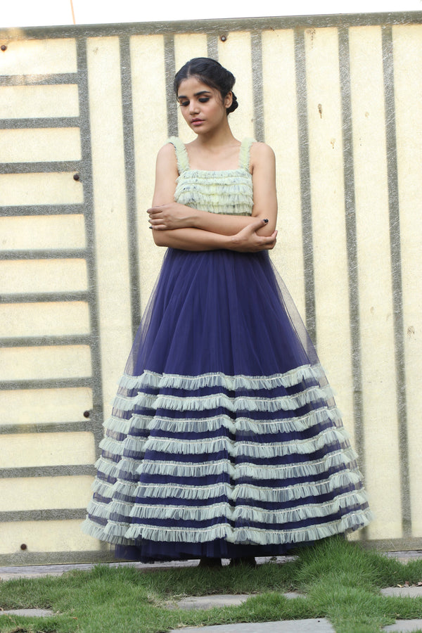 Label G3 By Gayathri Reddy - Navy Blue Ankle Length Gown