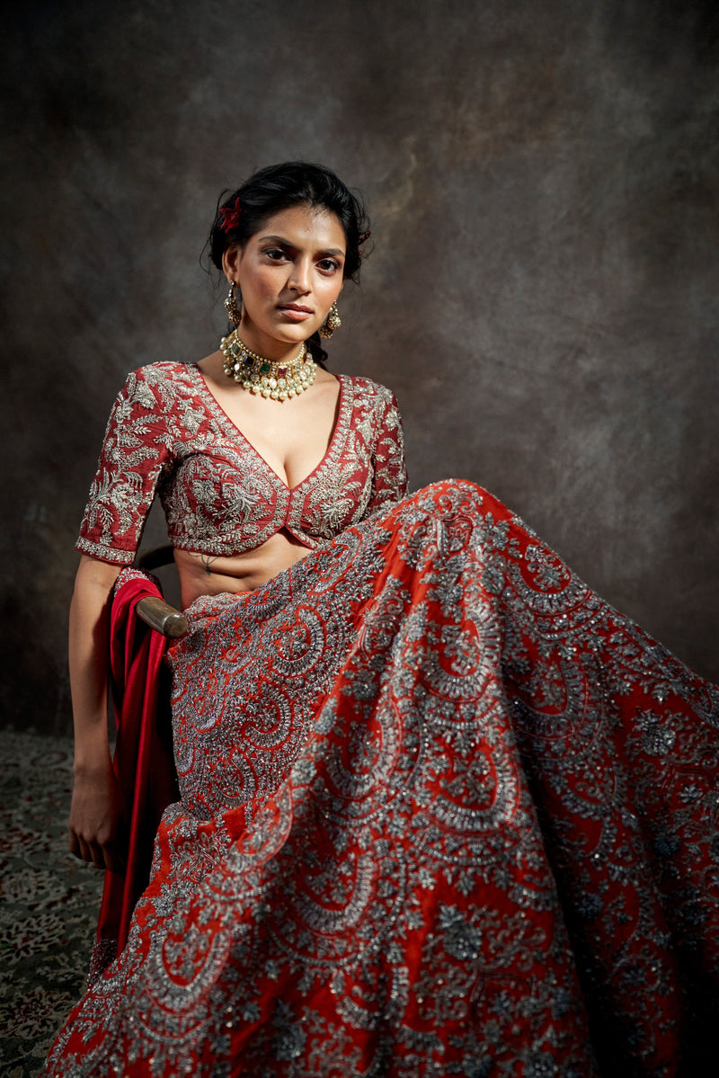 Jayanti Reddy - Orange Embroidered Lehenga Set
