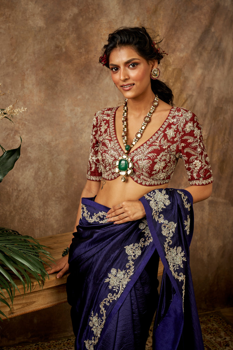 Jayanti Reddy - Purple Embroidered Saree Set