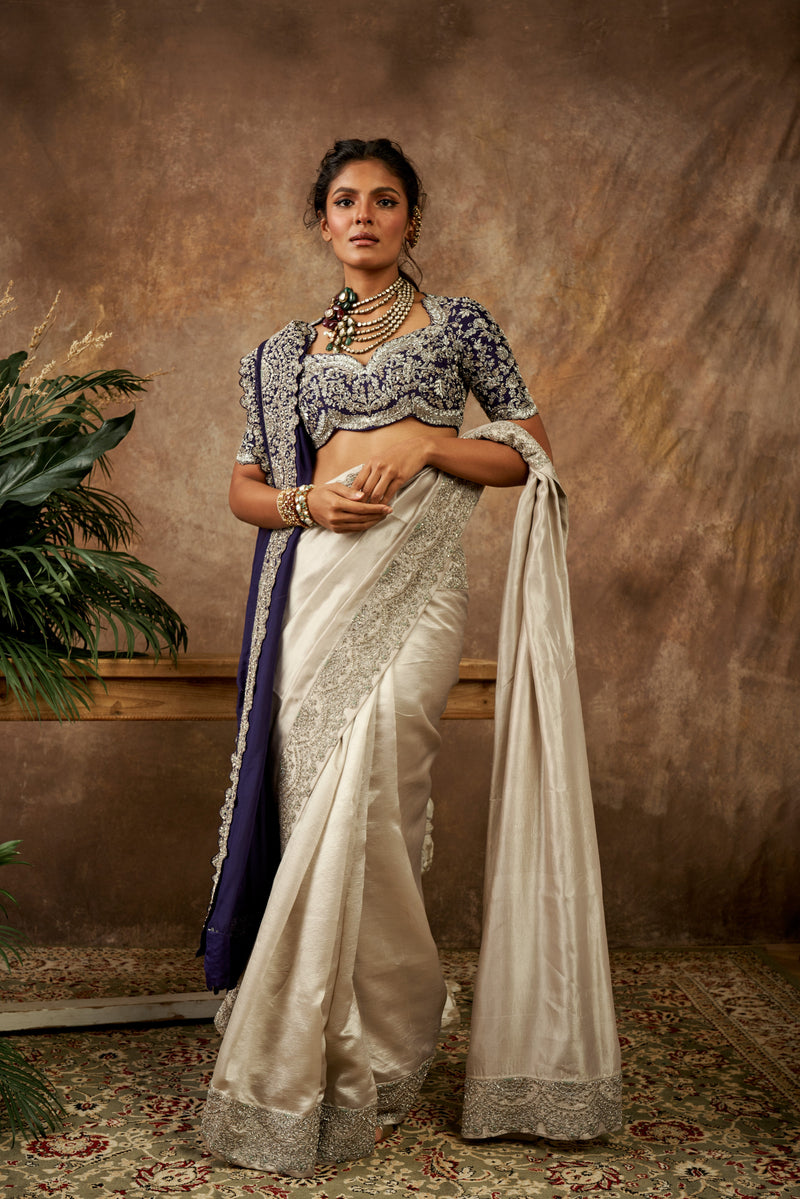 Jayanti Reddy - Beige Embroidered Saree Set
