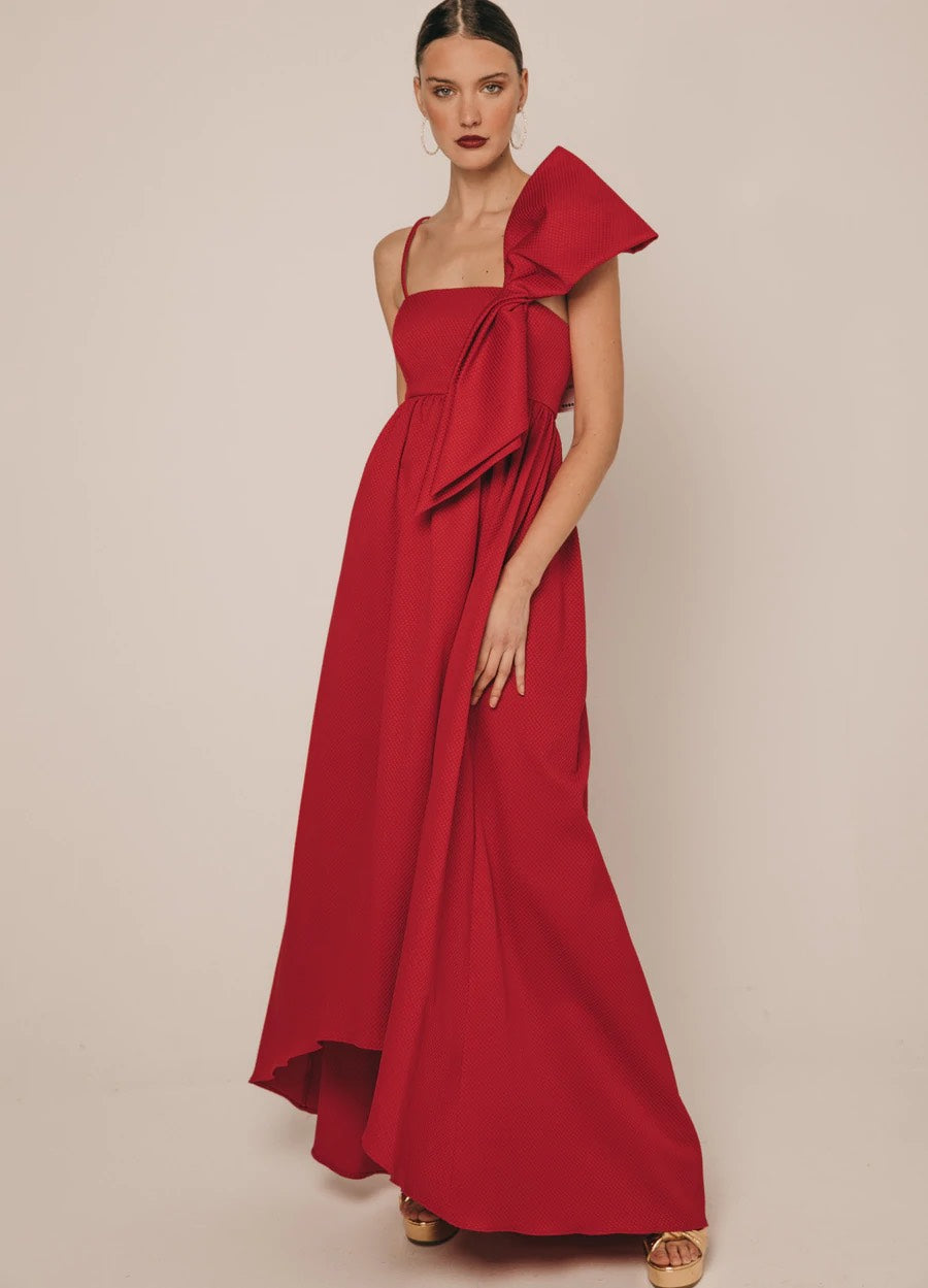 Khushboo & Pankaj - Red One - Shoulder Bow Dress