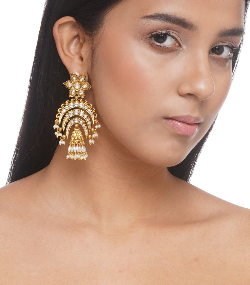 Preeti Mohan - Chandni Gold Plated Kundan Jhumka Earring With Pearls