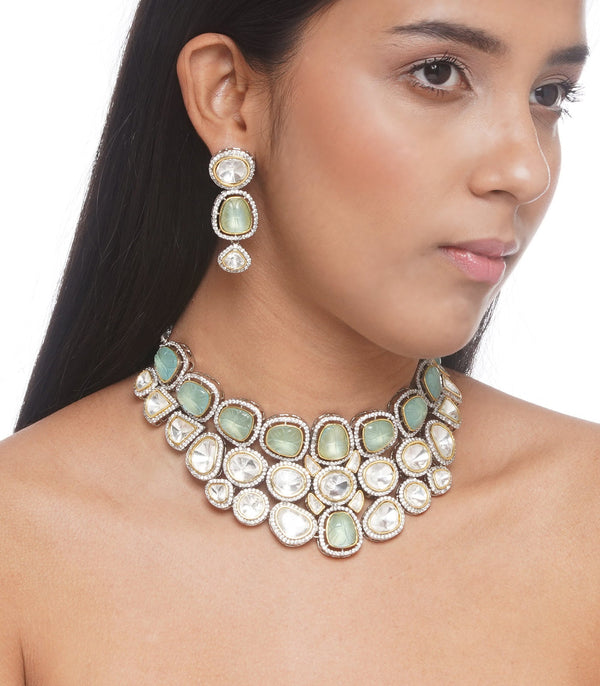 Preeti Mohan - Chandni Antique Finish Mint Polki Necklace 
