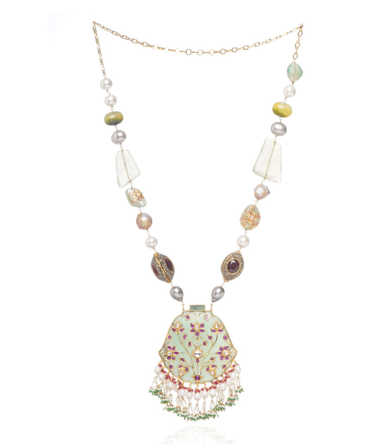 Preeti Mohan - Chandni Gold Plated  Red & Mint Pendant Necklace 