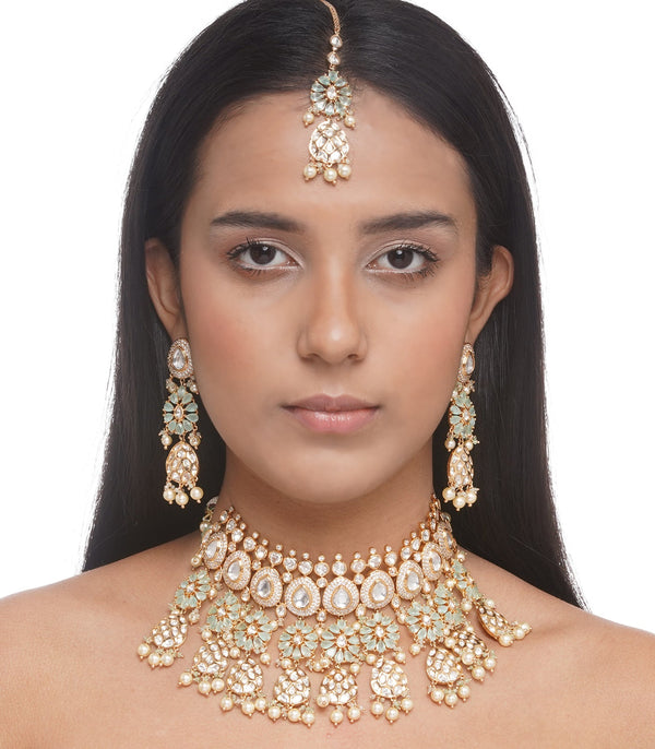 Preeti Mohan - Chandni Gold Plated Kundan Bridal Necklace Set With Pearls 