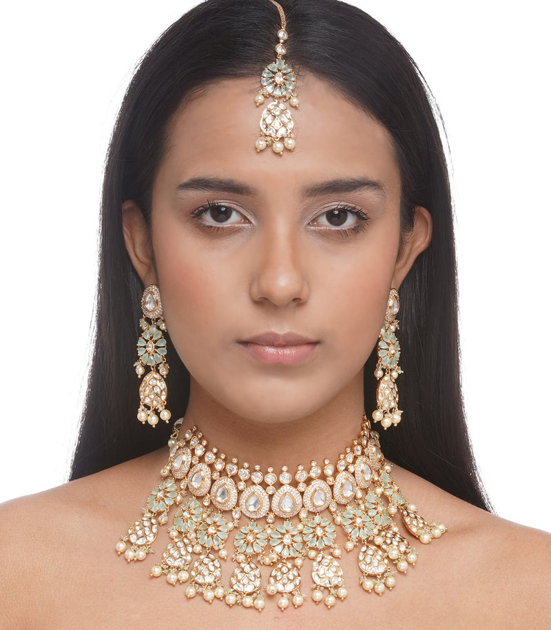 Preeti Mohan - Chandni Gold Plated Kundan Bridal Necklace Set With Pearls 