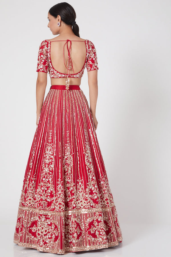 Pink Peacock Couture - Red Hand Embroidered Lehenga Set