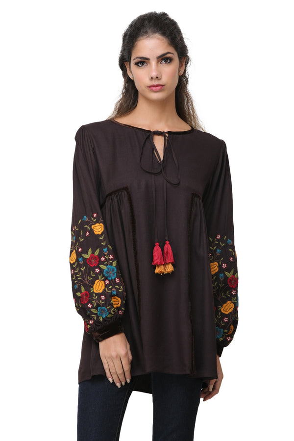 Pinnacle By Shruti Sancheti - Brown Embroidered Top