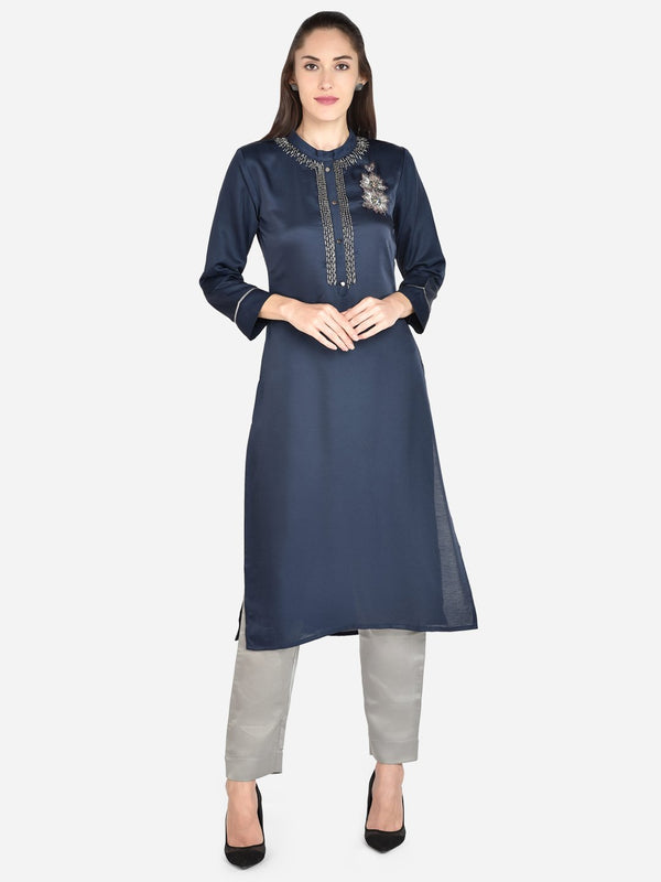 It Way Of Life - Blue Solid Woven Kurti