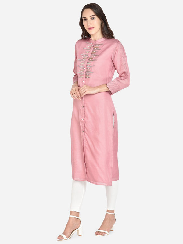It Way Of Life - Pink Solid Woven Kurti